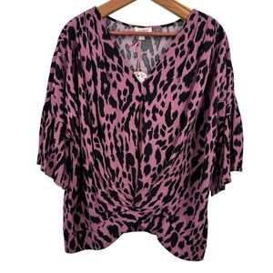Umgee Small Top Small Women's Pink Black Animal Print Oversized Relaxed Bell Slv